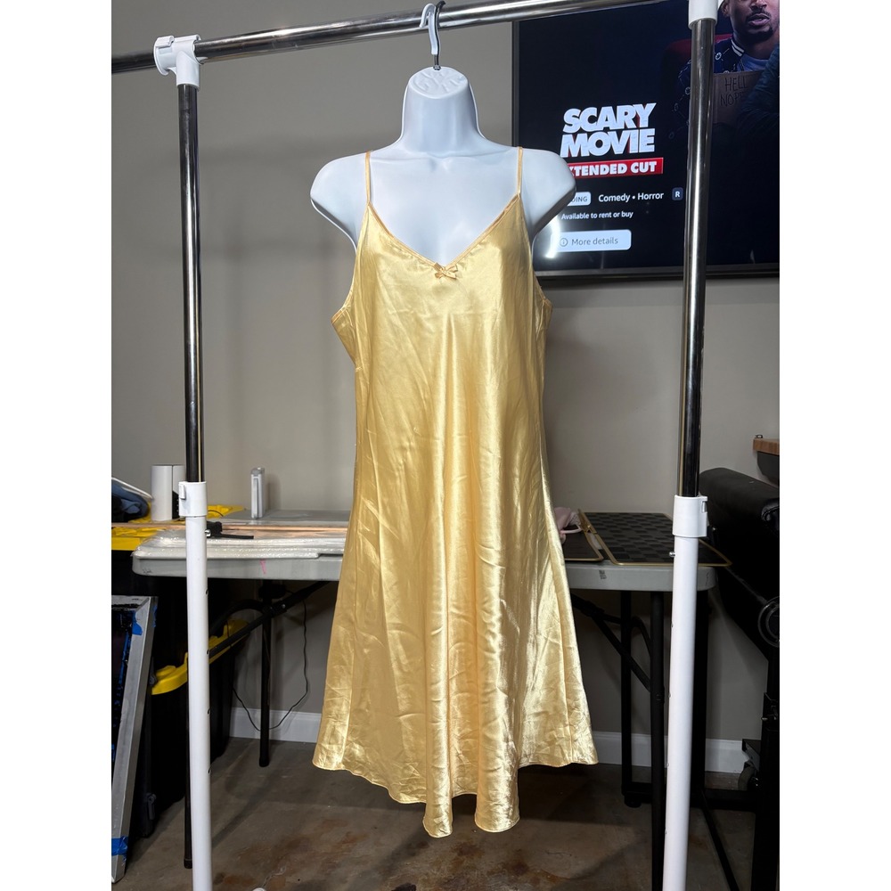 Secrets Gold Satin Chemise Nightgown Slip Dress V-Neck Yellow UK 16 EUR 44 Large